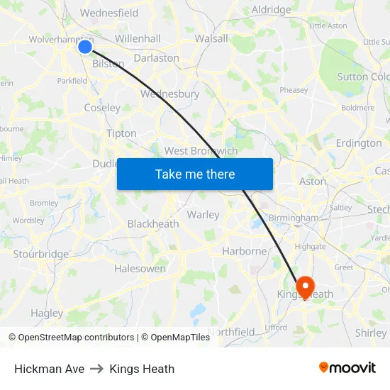 Hickman Ave to Kings Heath map