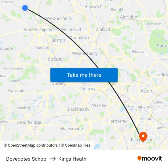 Dovecotes School to Kings Heath map