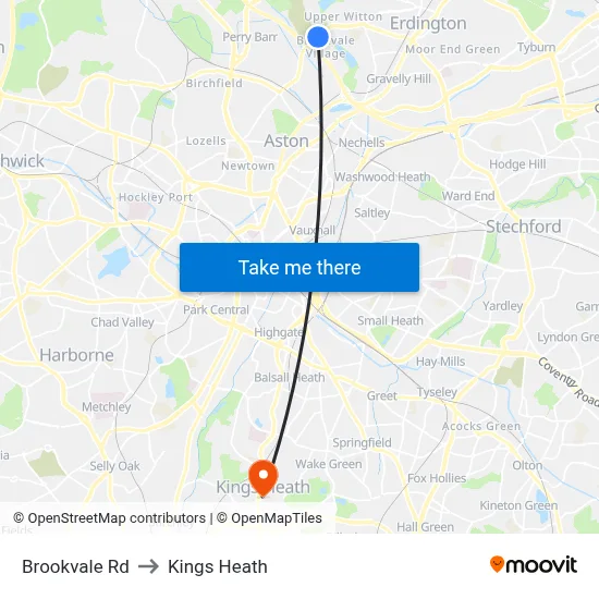 Brookvale Rd to Kings Heath map