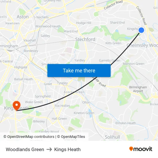 Woodlands Green to Kings Heath map