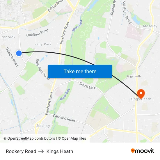 Rookery Road to Kings Heath map