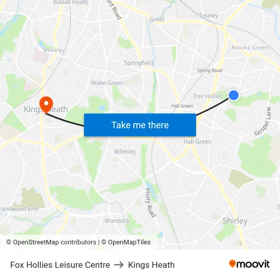 Fox Hollies Leisure Centre to Kings Heath map