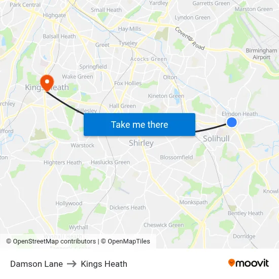 Damson Lane to Kings Heath map
