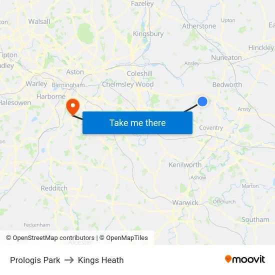 Prologis Park to Kings Heath map