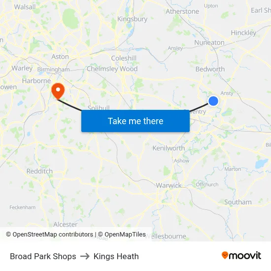 Broad Park Shops to Kings Heath map