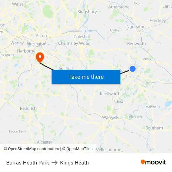 Barras Heath Park to Kings Heath map