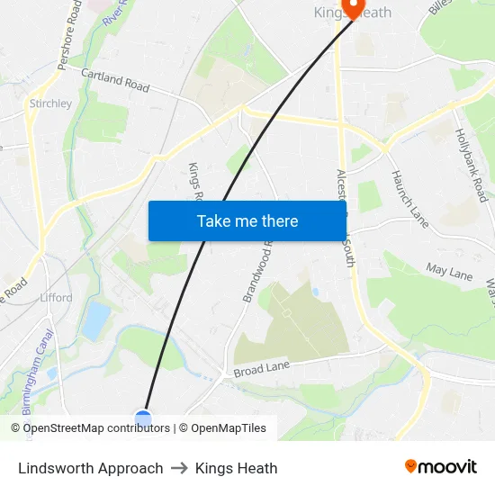 Lindsworth Approach to Kings Heath map