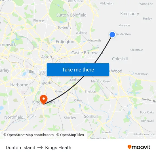 Dunton Island to Kings Heath map