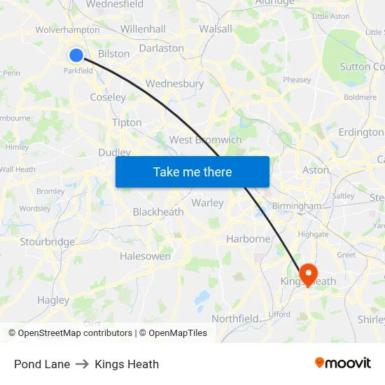 Pond Lane to Kings Heath map