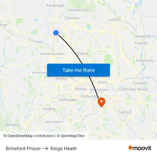 Brinsford Prison to Kings Heath map