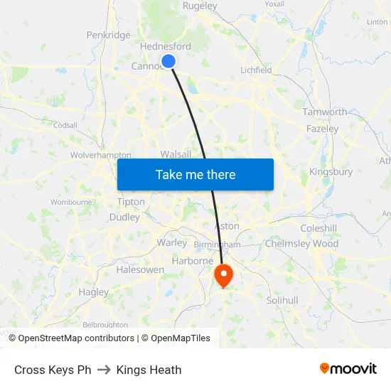 Cross Keys Ph to Kings Heath map