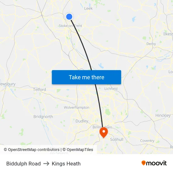Biddulph Road to Kings Heath map