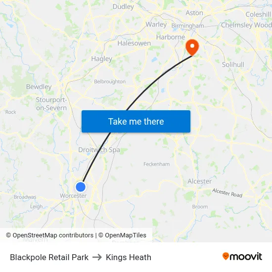 Blackpole Retail Park to Kings Heath map