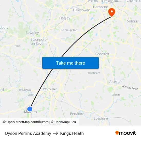 Dyson Perrins Academy to Kings Heath map