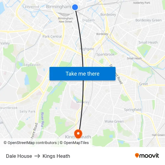 Dale House to Kings Heath map
