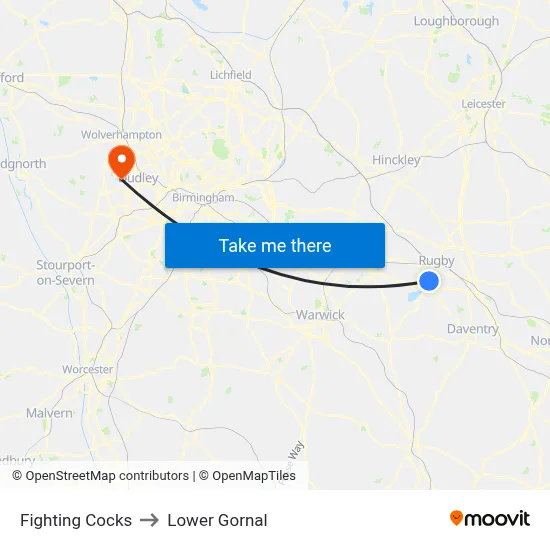 Fighting Cocks to Lower Gornal map