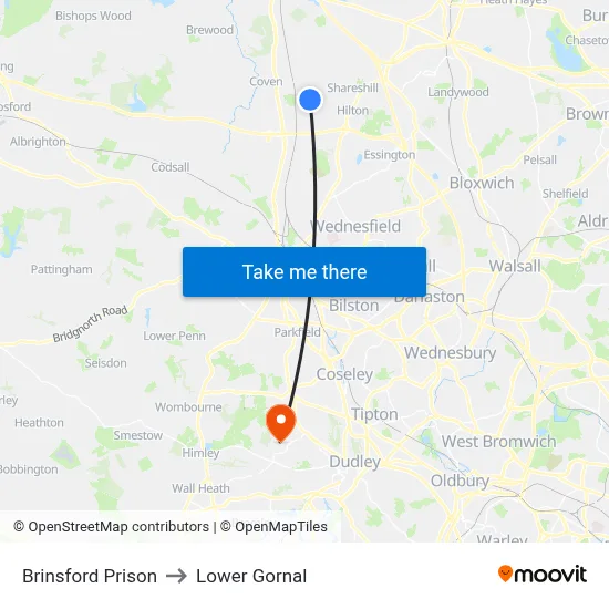Brinsford Prison to Lower Gornal map