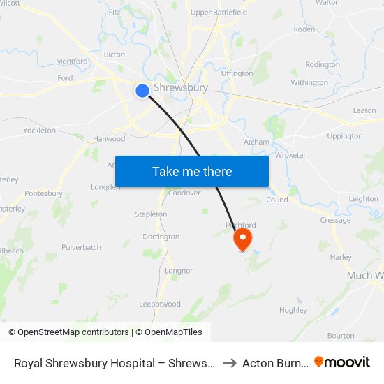 Royal Shrewsbury Hospital – Shrewsbury to Acton Burnell map