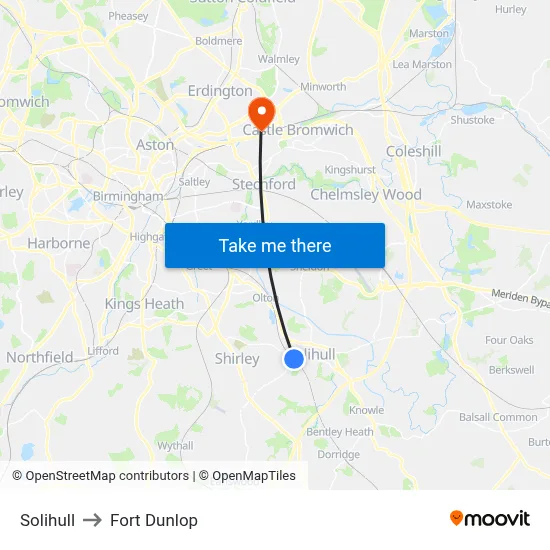 Solihull to Fort Dunlop map