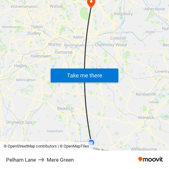Pelham Lane to Mere Green map