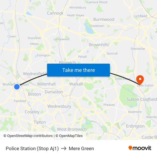 Police Station (Stop Aj1) to Mere Green map