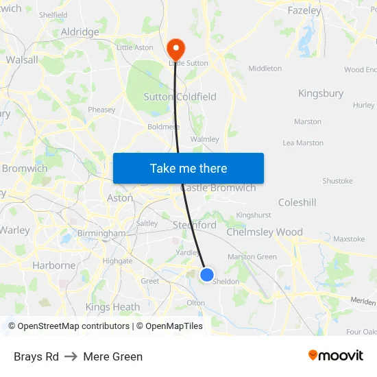 Brays Rd to Mere Green map