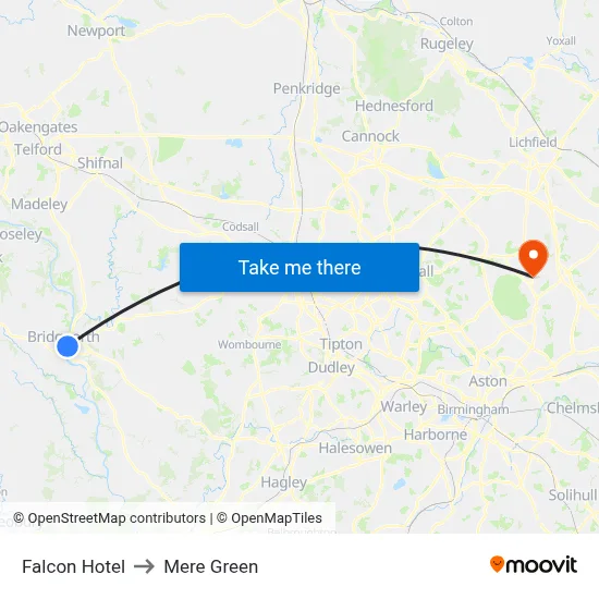 Falcon Hotel to Mere Green map