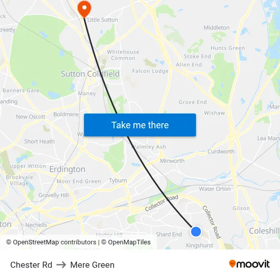 Chester Rd to Mere Green map