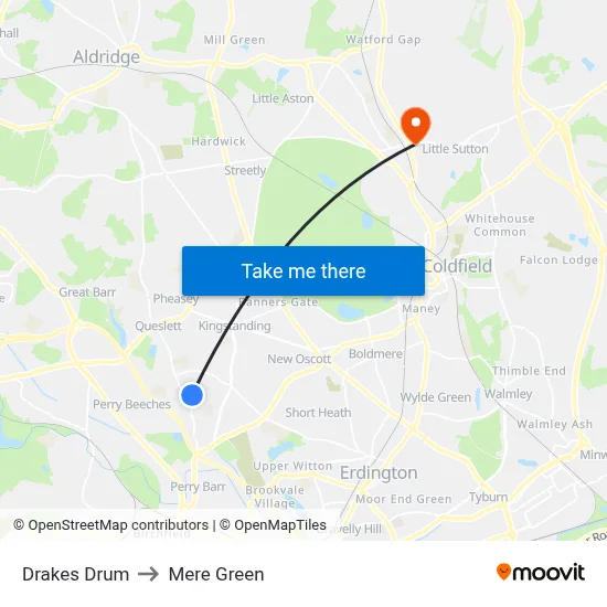 Drakes Drum to Mere Green map