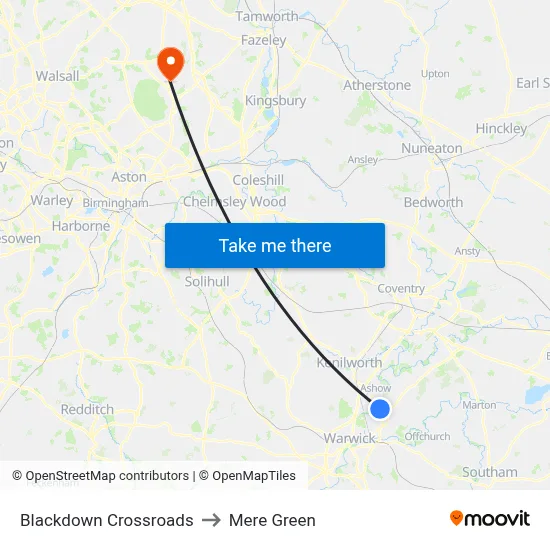 Blackdown Crossroads to Mere Green map
