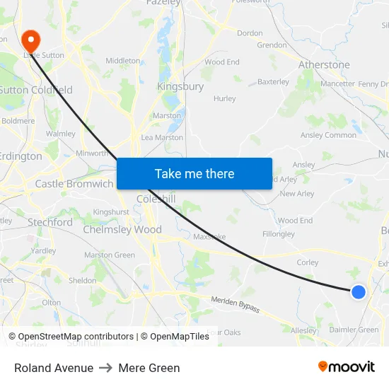 Roland Avenue to Mere Green map