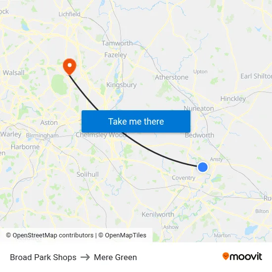 Broad Park Shops to Mere Green map