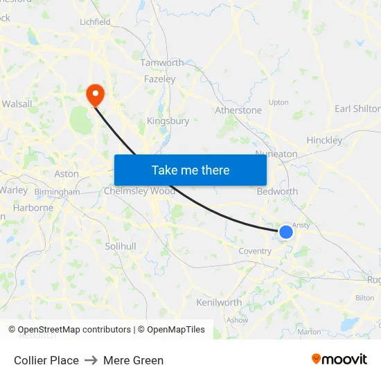 Collier Place to Mere Green map