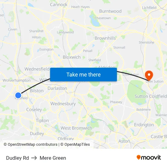 Dudley Rd to Mere Green map