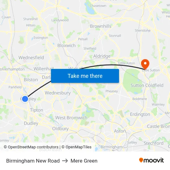 Birmingham New Road to Mere Green map