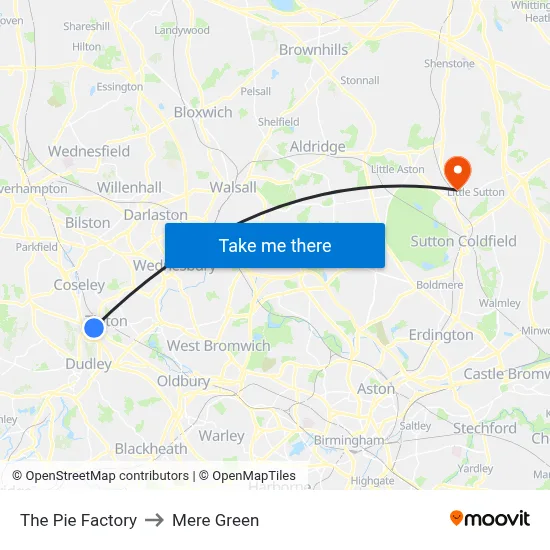 The Pie Factory to Mere Green map
