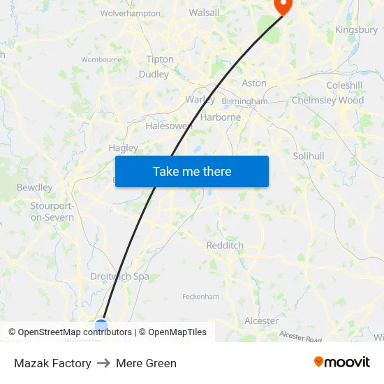 Mazak Factory to Mere Green map