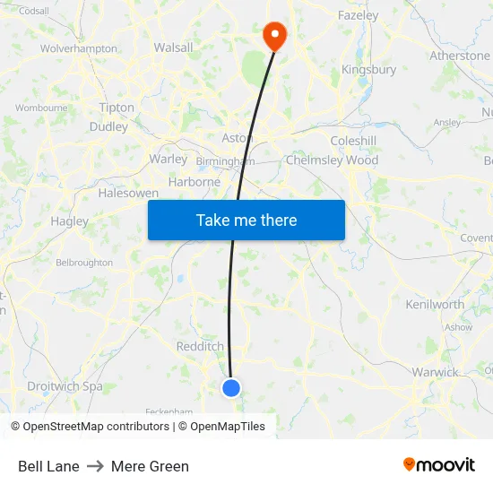 Bell Lane to Mere Green map