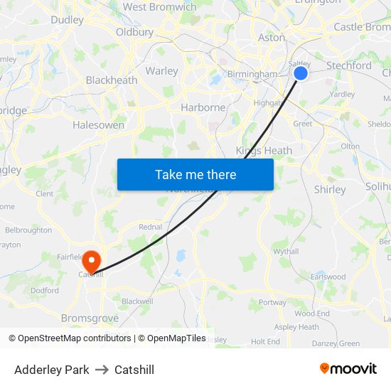 Adderley Park to Catshill map