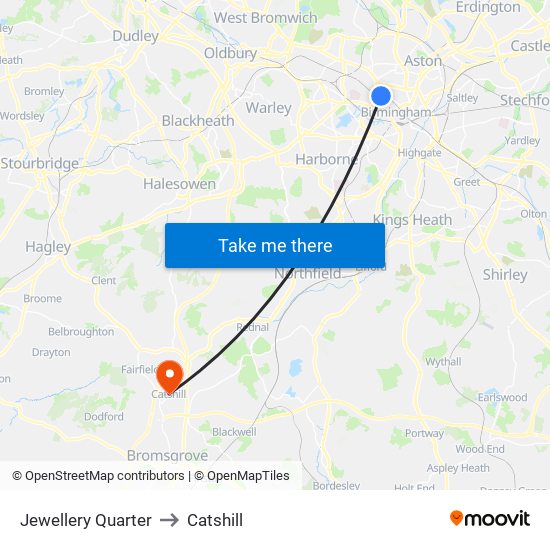 Jewellery Quarter to Catshill map