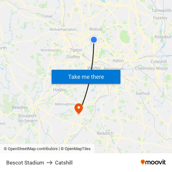 Bescot Stadium to Catshill map