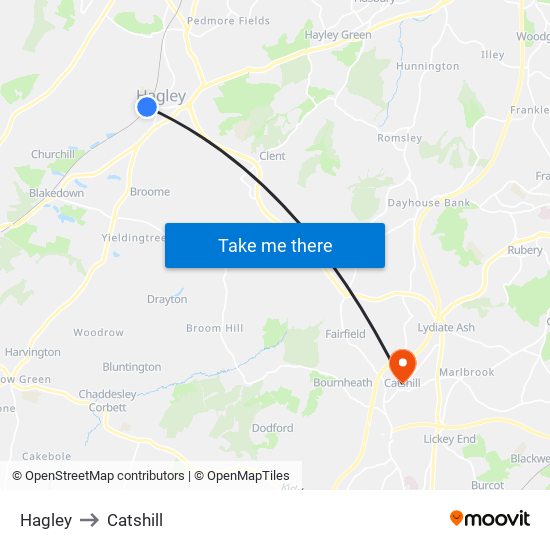 Hagley to Catshill map