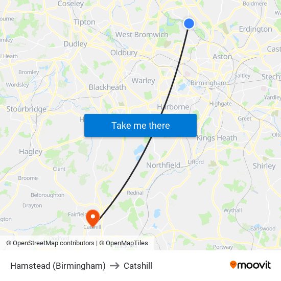 Hamstead (Birmingham) to Catshill map