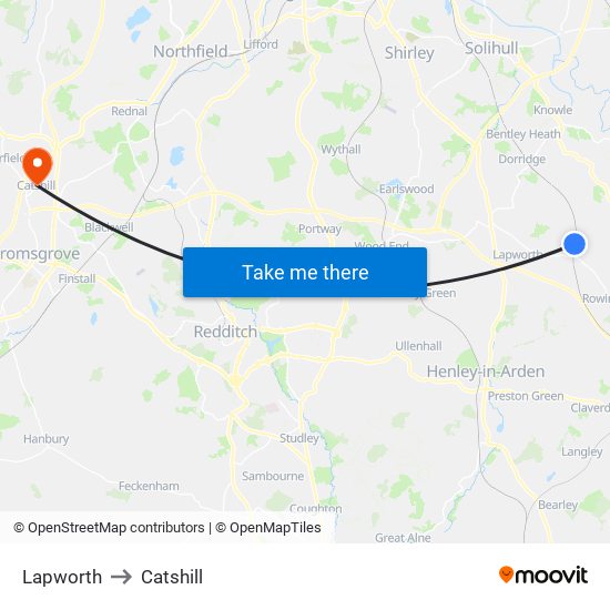 Lapworth to Catshill map