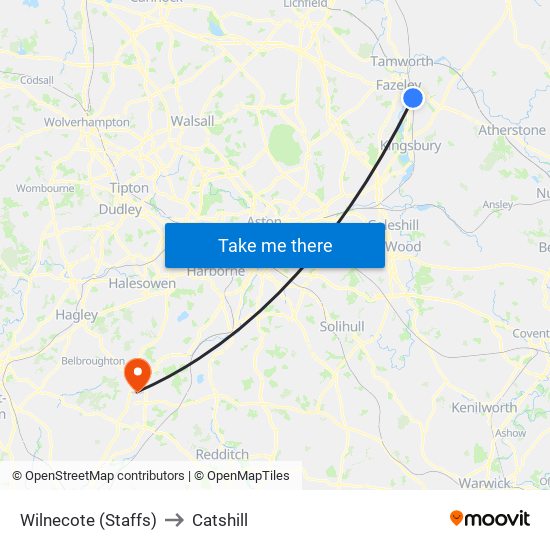 Wilnecote (Staffs) to Catshill map