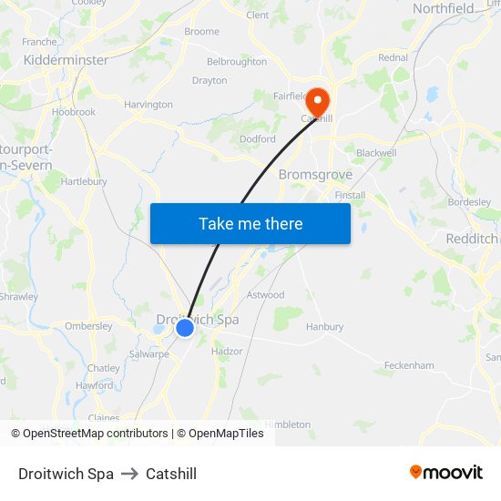 Droitwich Spa to Catshill map