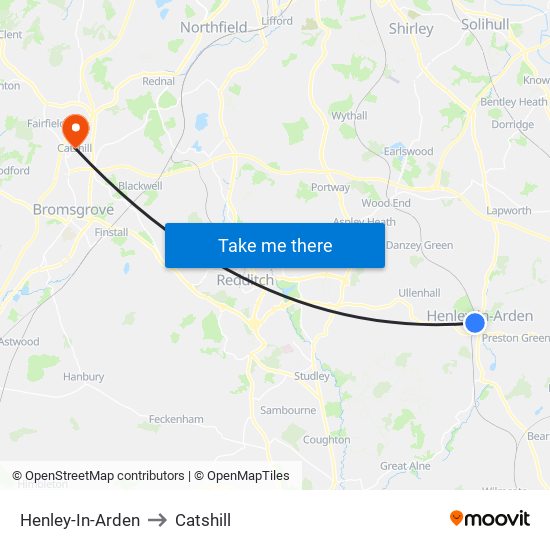 Henley-In-Arden to Catshill map