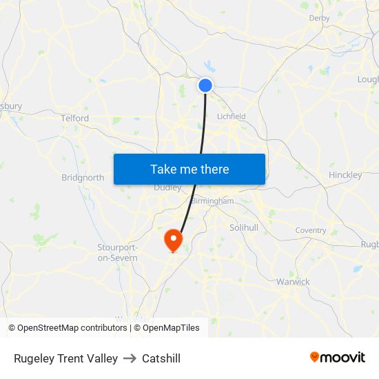 Rugeley Trent Valley to Catshill map