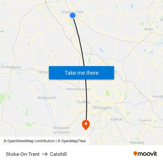 Stoke-On-Trent to Catshill map