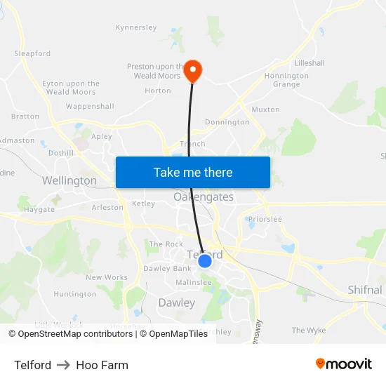 Telford to Hoo Farm map